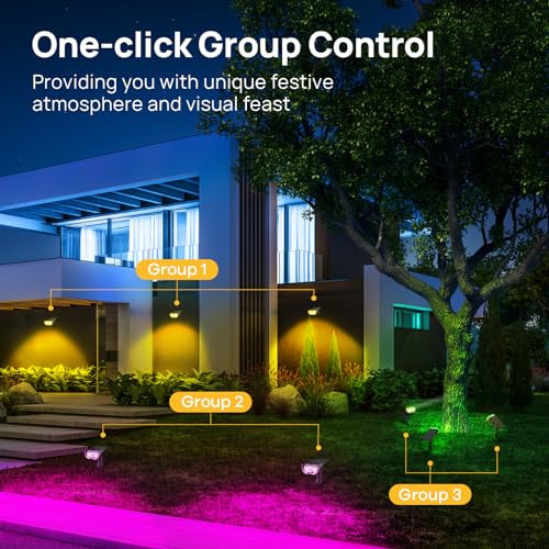 Linkind Smart Solar Lights Outdoor SL5 with Motion Sensor, APP Control Color Changing Spot Lights Outdoor, Halloween Decorations, IP65 Landscape Lighting for Yard, Garden (4 Pack with hub)
