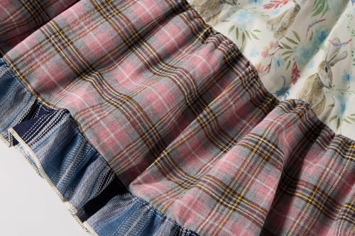 Little Girls Dresses Summer Sleeveless Plaid Rabbit Patchwork Sundress Casual Swing Cami Dress for 1-6 Years4
