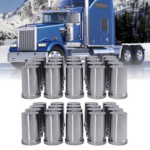 Image of Cylinder Nut Covers 33mm x 3 1 /2 inch Lug Nut Covers Thread On Flat Top ABS Chromed Flat Top Lug Nut Caps for Semi Trucks (40PCS)