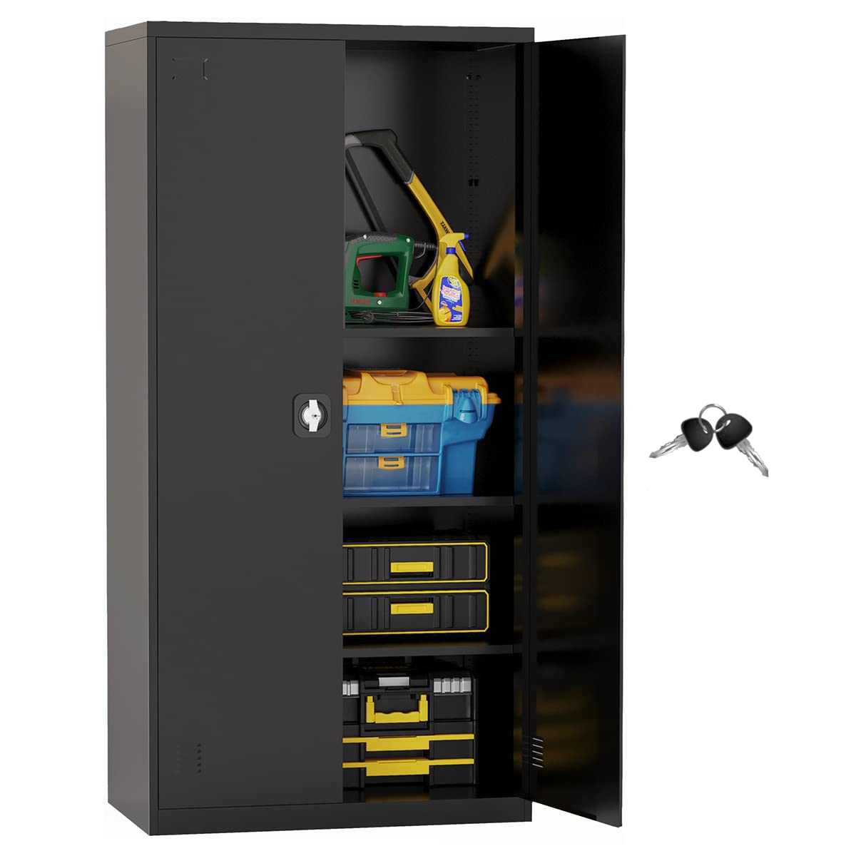 KOZIDO Metal Garage Storage Cabinet with 2 Doors and Adjustable Shelves, 72-Inch Lockable Steel Cabinet with Utility Locker, Large Tall File Cabinet for Office, Home, Garage - Black