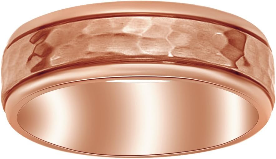 AFFY 7mm Grooved Edge Hammered and Polished Band Ring in 14k Gold Over Sterling Silver