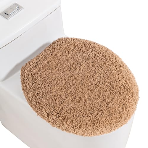 Image of Microfiber Toilet Lid Cover, 17.5 inchx15 inch Fits Round Oblong and Elongated | Toilet Seat Covers for Bathroom, Machine Washable, Decorative Fuzzy fur Look Round Toilet Seat Cover Extra Soft Absorbent