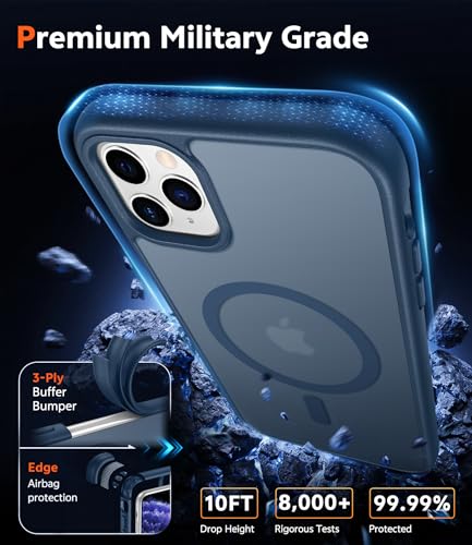 Image of FNTCASE for iPhone 11 Pro-Max Case: Matte Magnetic Phone Cases Compatible with Magsafe Slim Anti Yellowing Military Grade Drop Protection Rugged Protective Translucent Cell Phone Cover (C-Blue)