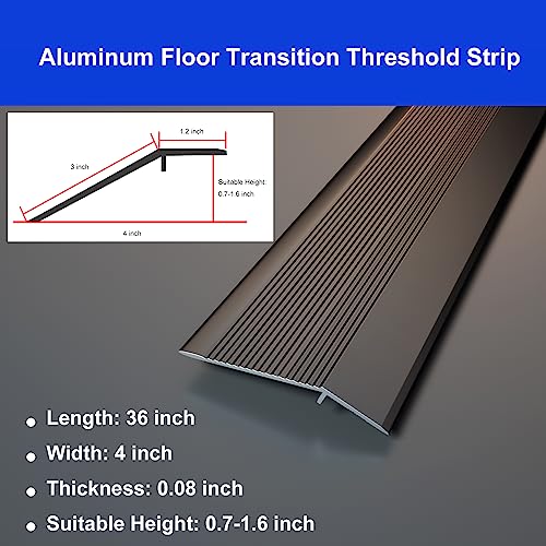 Aluminum Floor Transition Threshold Strip, 36 Inch Threshold Ramps For Doorways, Wheelchairs, Door/Tile/Threshold Reducer, Doorway Edge Trim Suitable For Threshold Height Less Than 1.6 Inch (Black) #TOP2