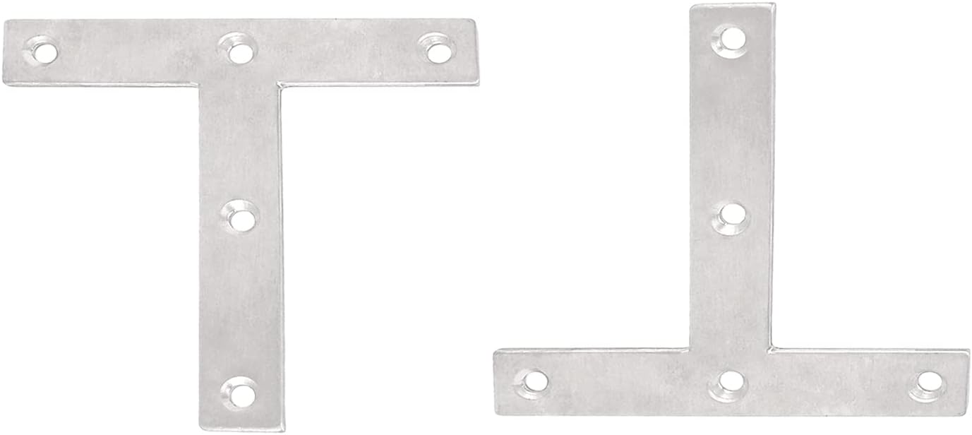 DTGN 4.72"x4.72"(HxW) T Brackets - 2Pack - Good for Furniture Mending Repairs - Durable 304 Stainless Steel Fixing Brace Plates - Silver Tone