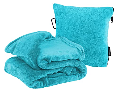 WELL TRAVELED - 2 in 1 Fleece Travel Blanket with Stuffable Pillowcase, Airplane Travel Essentials, Portable Airplane or Car Blanket - Family Travel Necessities - Comfy Airplane Traveling Accessories