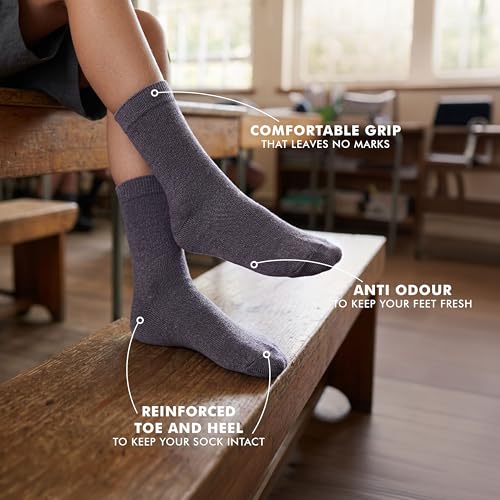 Image of Supersox Regular Length School Uniform Socks for Kids | Breathable Cotton | Anti-Odour & Moisture Absorbent | Durable Welt for All-Day Comfort | Grey Colour | Pack of 5