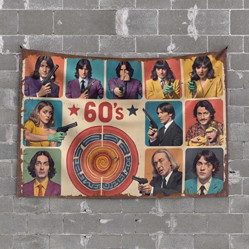 Schlafzimmer-Tür-Dekoration, 60er-Jahre-Retro: Eine bunte Explosion von Action und Stil, Tapisserie, Wandteppich für Schlafzimmer, Garage, Dekoration für Herren (75 x 100 cm)