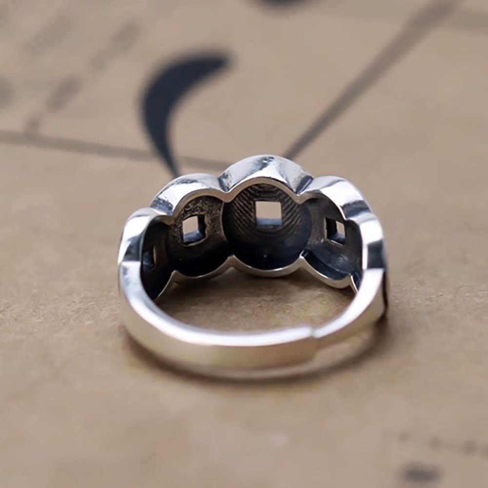 JUNTEN - Anillo de plata de ley 925 de 13 mm de ancho, Feng Shui, rico, abierto, ajustable, para mujer