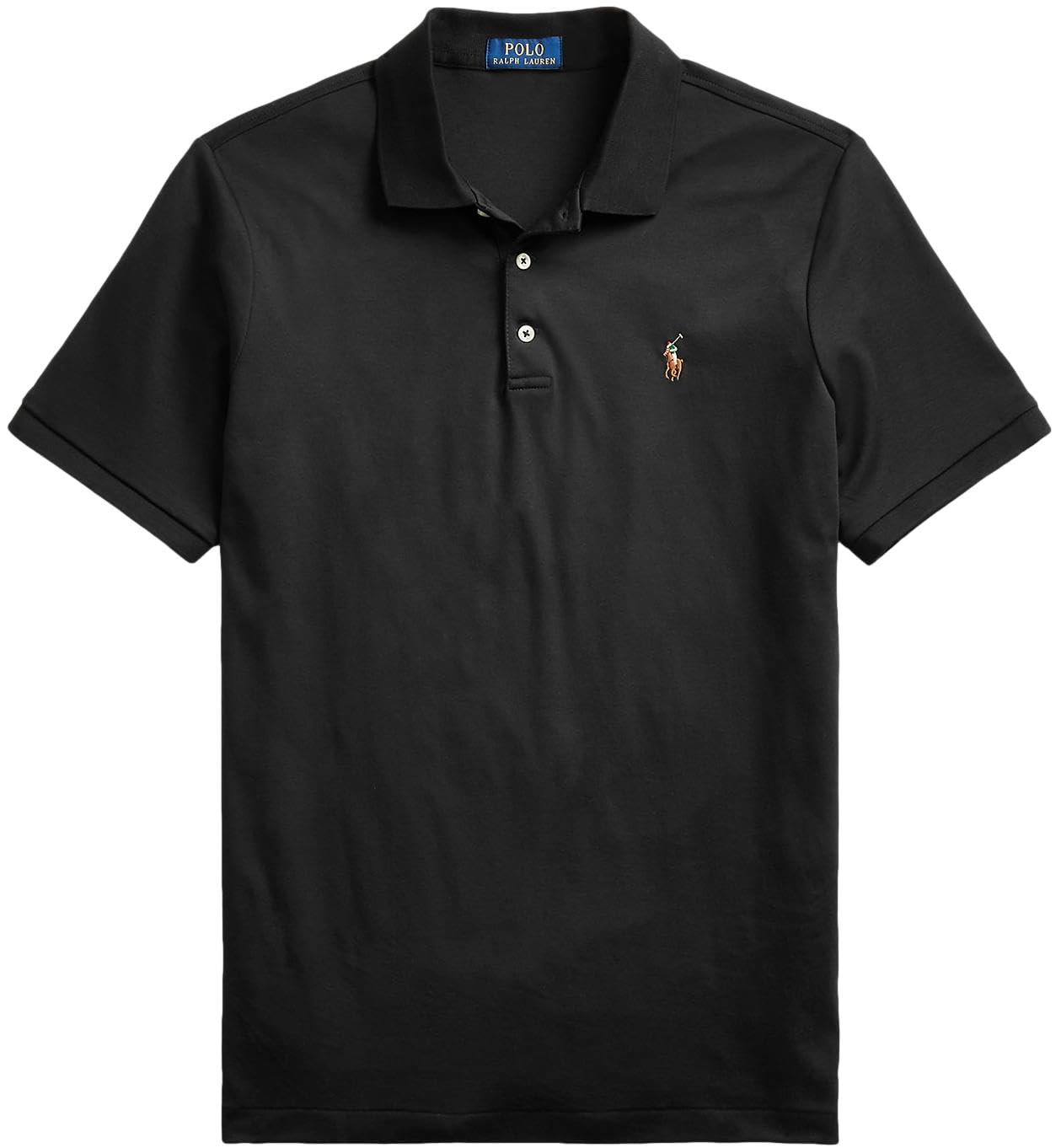 Polo Ralph Lauren Mens Short Sleeve Knit Pima Polo, Ralph Lauren Black, Large
