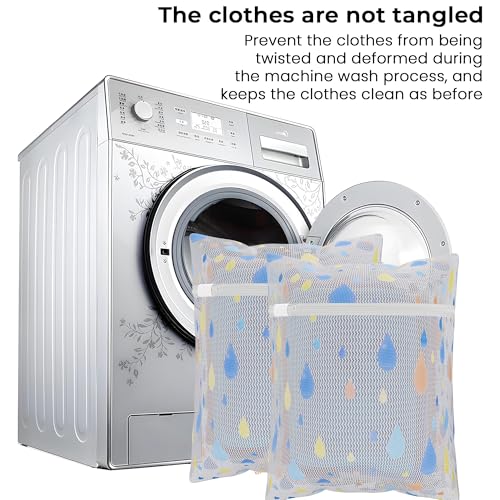Image of Kuber Industries Set of 6 Polyester Mesh Laundry Bag with Zip | Reusable Washing Bags for Washing Machine | Ideal for Delicate Fabrics, Lingerie & Shoes Protection | YZ-8-2 | Drop Print - White
