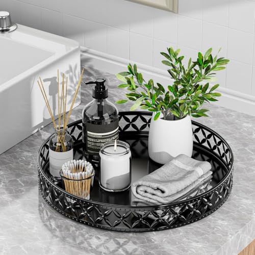 Vanity Tray for Bathroom Counter - 11 Inch Black Decorative Tray Bathroom Counter Tray Organizer for Perfume Cosmetics Jewelry Makeup by EKNITEY - Used condition - US$17.99