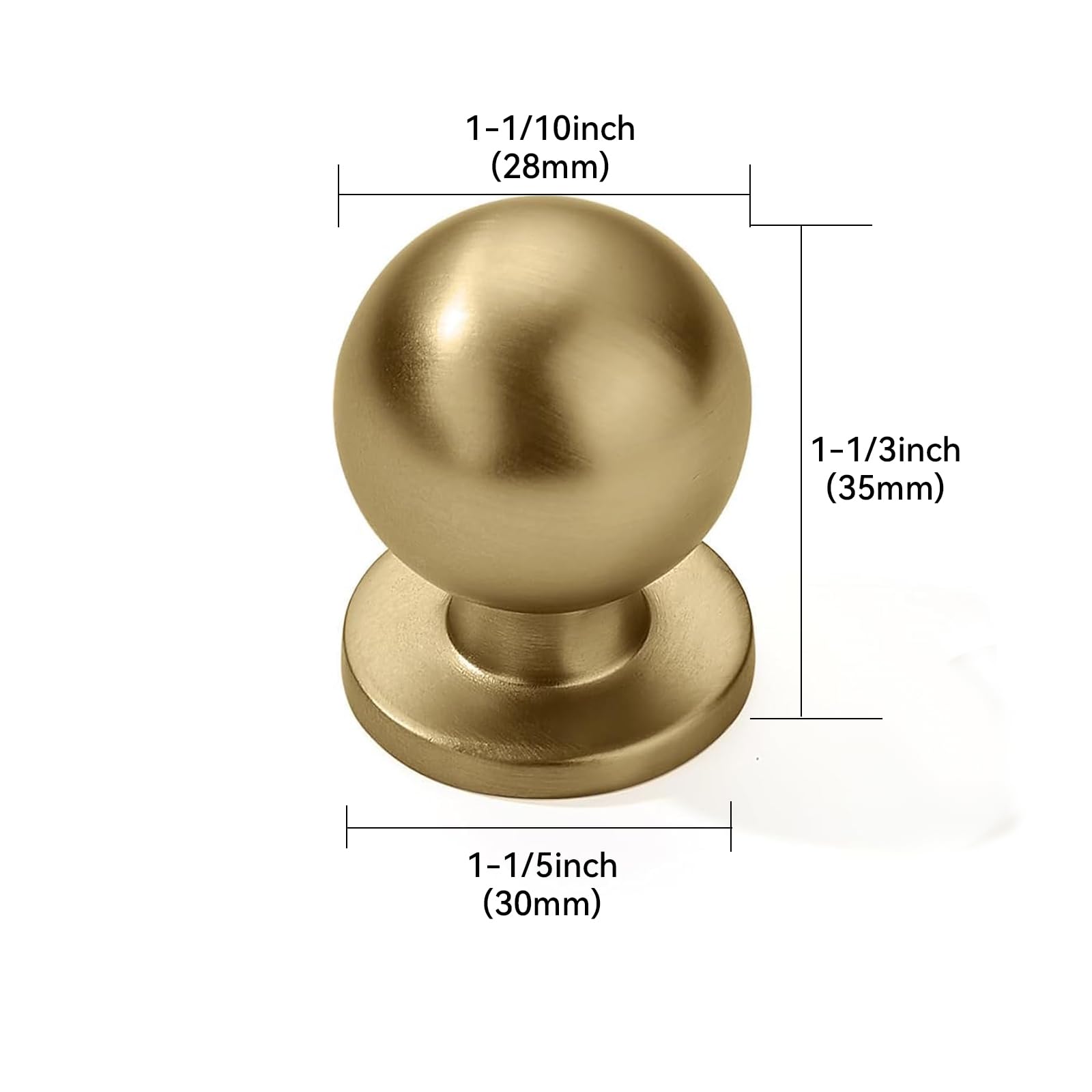 KHTUMEWARE-170057 Round Knob, Brushed Brass, 1-1/10 in (28 mm), 10-Pack in Brushed Brass — KHTUMEWARE