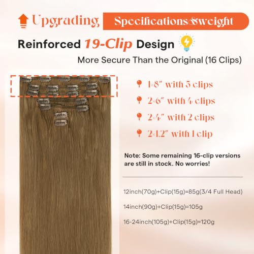 Image of Sunny Hair Clip in Hair Extensions Real Human Hair Light Brown 20 Inch | Real Hair Clip in Extensions Human Hair, Comfortable Wear, Add Length and Flowing Shape for Weddings and Special Events 120g
