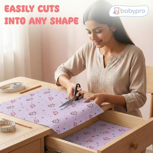 Image of BabyPro Non-Slip EVA Shelf Liner Roll, Anti Slip Mat for Kitchen, Drawer & Cabinet, Food Grade, BPA Free, Washable, Anti Microbial, Water Resistant, 45 cm x 5 m, Pink, Pandro Love