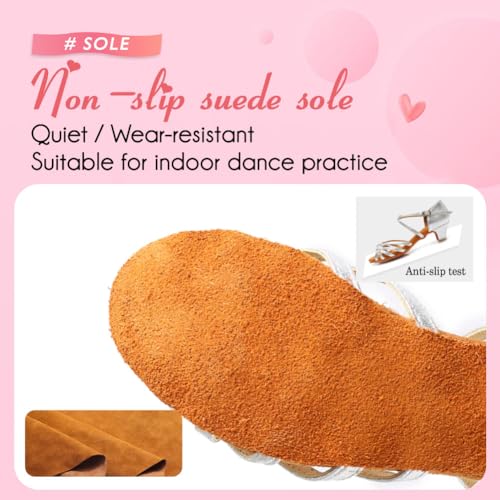 YKXLM Girls Latin Dance Shoes Kids Low Heels Tango Salsa Ballroom Practice Dance Shoes, 1208,Silver, 5 M Little Kid4