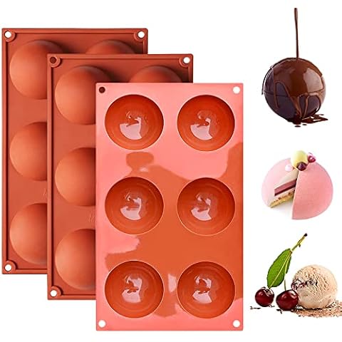 Silicone Mould Semi Sphere 6 Cavity Chocolate Baking Mold 3 Packs Cake Bakeware Non Stick Tray for Chocolate Bomb, Dome Mousse, Jelly, Desserts Candy, Pudding, Wax Cover