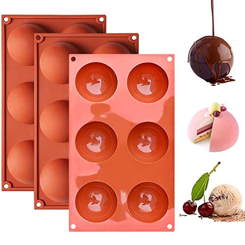 Halbkugel Silikonform Heiße Schokoladenbomben mit 6 Löchern Extra Große Hemisphere Silikon Backform für Schokolade Kuchen Desserts Kuppelmousse Gelee Pudding Süßigkeiten, 3 Stück Cover