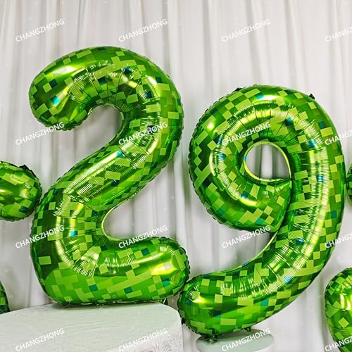 Image of 40 inch giant Green pixel miner game number 5 balloon | Large mining theme foil balloon 0-9 for pixel game parties children's birthdays party anniversary baby shower decoration