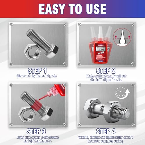 Image of Vigorder Thread Lock Medium and High Strength, Thread Locker for Nuts, Bolts, Fasteners and Metals to Prevent Loosening and Leakage, Blue and Red