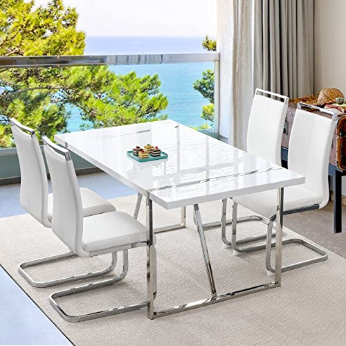 White MDF Dining Table Set for 4