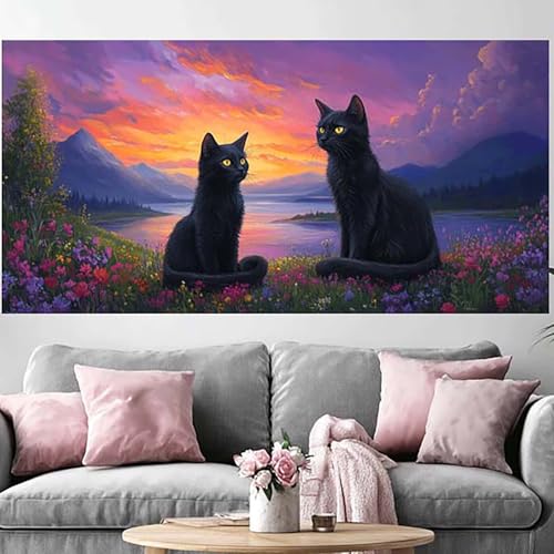 Peinture diamant adulte chat grand format 70x210cm DIY broderie cross stitch