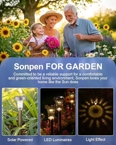 SonPen Solarlampen für Außen 6 Stück LED Solarleuchten Garten, IP65 Wasserdichte Edelstahl Solar Gartenleuchten, Energiesparend Solar Lampe Outdoor für Terrasse, Rasen, Hof, Wege(WarmWeiß)