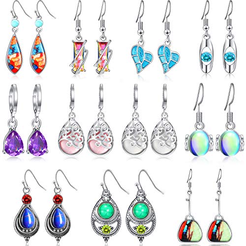 12 Pairs Teardrop Crystal Drop Dangle Earrings for Women Girls Cubic Zirconia Waterdrop Earrings Hoop Earrings Threader Earrings Jewelry Set for Valentine's Day Birthday