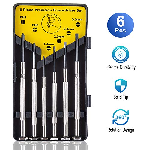 Screwdriver Set, Precision 6 Different Size Flathead and Phillips Screwdrivers Set, 6Pcs Premium Small Eyeglasses Screwdriver Kit for Glasses, Electronics, Watch, Computer, Toys- with Case by ESINAM