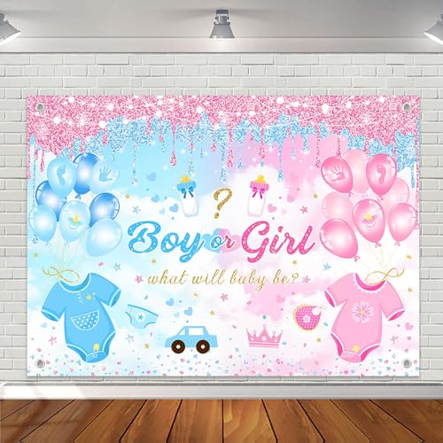 Avezano Gender Reveal Backdrop Boy or Girl Gender Reveal What Will Baby Be Party Decoration Pink Blue Balloon Gender Reveal Background for Baby Shower Gender Reveal Banner Supplies (7x5ft)