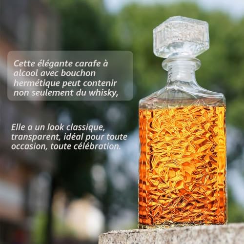 Bunhut Carafe à Whisky en Verre 950ml avec Bouchon Géométrique, Bouteille à Alcool Hermétique, Carafe à Décanter pour Whisky, Vin, Liqueur, Cognac, Rhum et Spiritueux, Cadeau pour Homme – vue 6