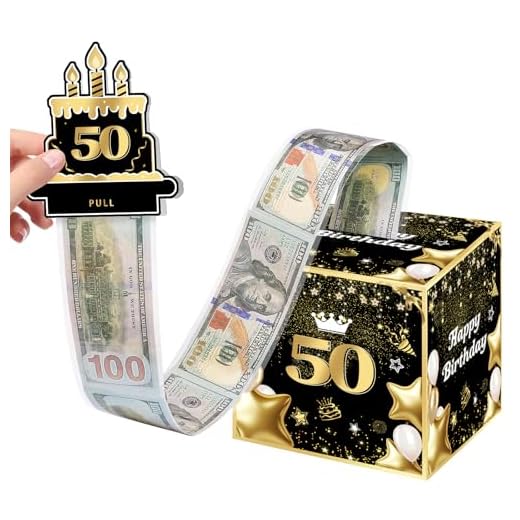 Joycard 50th Birthday Money Box for Women Men, 50 Years Old Birthday Decorations, Fun Pull-Out Cash Gift Box for Parties, Ideal for 50th Birthday Surprises （with 35PCS Bags）