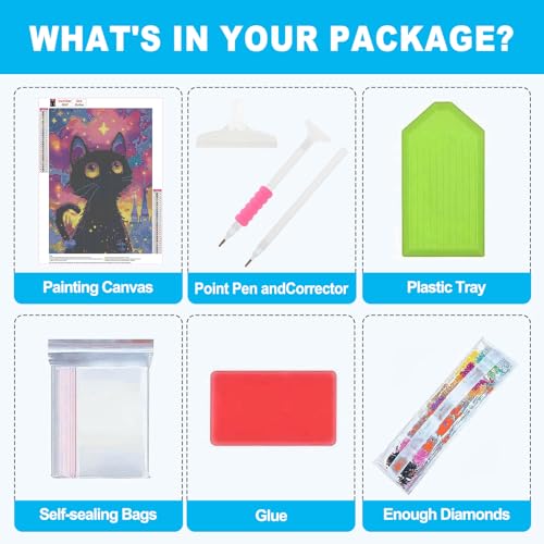 Image of HEIBAGO Starry Night Cat Diamond Art Kits for Adults, Animal Diamond Painting Kits for Adults Beginners, 5D Full Drill Round Diamond Art Painting,DIY Diamond Dots for Adult for Home Wall Decor 12x16In