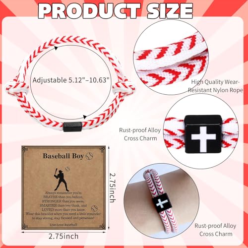 20 Sets Sports Bracelets, Adjustable Baseball Softball Soccer Basketball Bracelets Wristbands, Jesus Cross Rope Bracelet Sport Theme Party Favors Christian Religious Gift for Teen Adults2