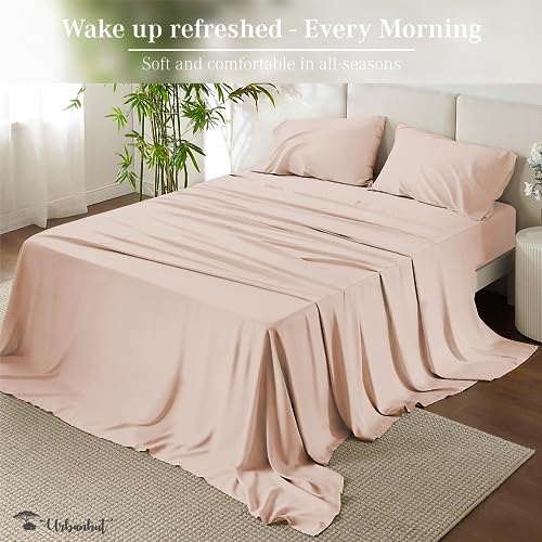 URBANHUT 800 Thread Count King Size Egyptian Cotton Sheets Set, 4 Pc Bed Sheet Sets for King Size Bedding, Luxury Hotel Sheets Sateen Finish Fits 16" Deep Pocket - Blush Pink