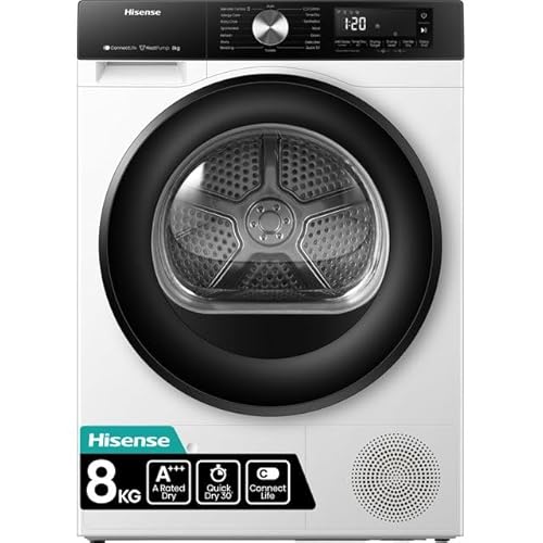 Hisense 3S WiFi Series DH3S802BW3 60cm Freestanding 8KG Heatpump Front Load Tumble Dryer - 16 Programmes - Auto dry- Steam Refresh - Allergy Care - White A+++ Rated