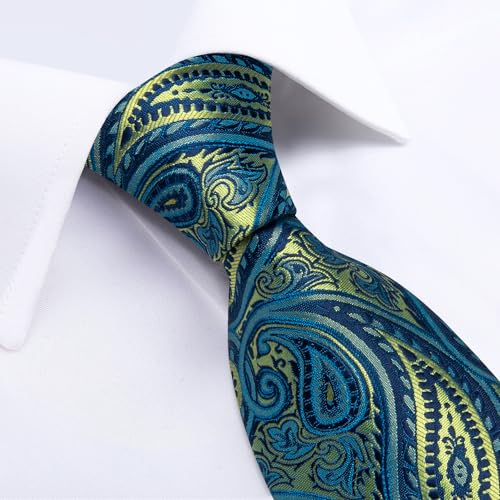 Image of DiBanGu Mens Paisley Tie Set Silk Woven Jacquard Necktie and Pocket Square Cufflinks Gift Set for Wedding Bussiness