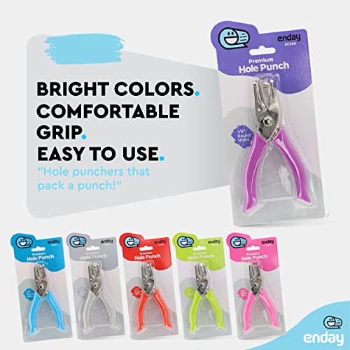 image for Single Hole Punch Metal Purple, 1/4” Hole Puncher with Soft Grip Han