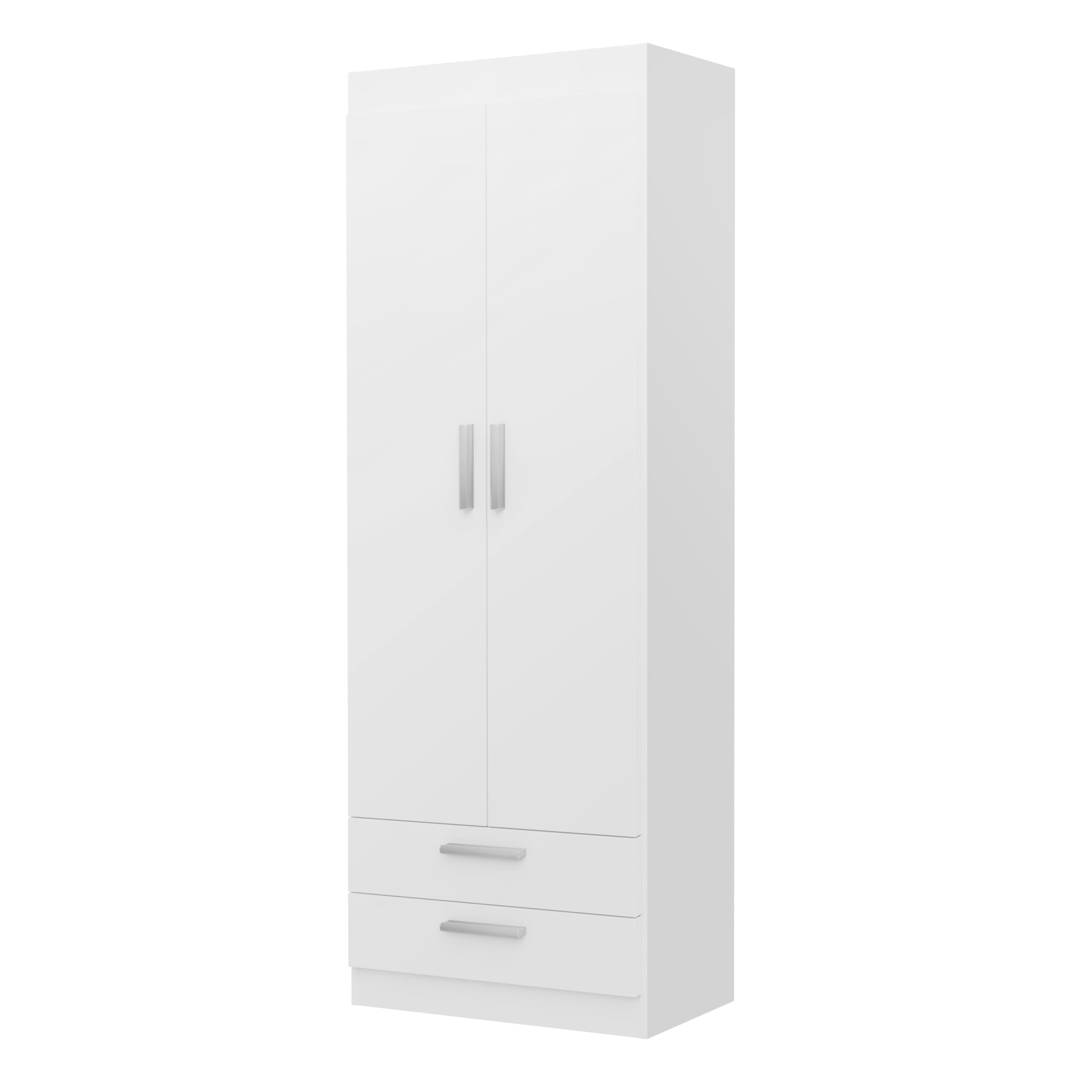 Buyqualia - Armario Ropero 2 Puerta - 2 Cajones, Blanco Snow