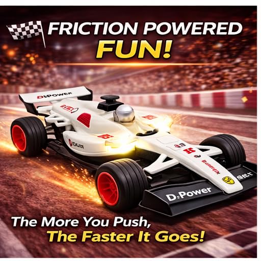 Image of PLUSPOINT F1 Friction Powered Race Car Toy for Kids, Formula1 Car with Light and Sound Push and Go F1 Racing Speed Vehicle for Toddlers, Kids, Boys & Girls