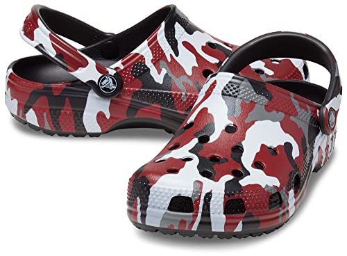 Image of Crocs Unisex-Adult Classic Camo Clogs, Black /Red, 13 Men /15 Women