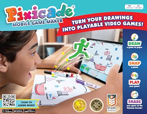 Pixicade Unlimited: Transform Creative Drawings to Animated Playable Kids Games On Your Mobile Device - Build Your Own Video Game - Award Winning STEM Toys for Ages 6 - 12+