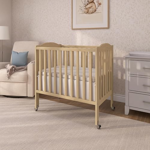Image of Dream On Me 2 in 1 Portable Folding Stationary Side Crib in Natural, Greenguard Gold Certified