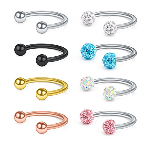 VF VFUN 16G(1.2mm) Boule Piercing Anneaux Nez Sourcils Piercing de Lèvre Oreille Cartilage Tragus Helix Labret Acier Chirurgical 8 Pièces