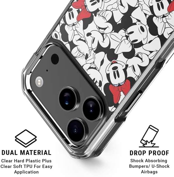 Skinit Clear Phone Case Compatible with iPhone 17 Pro Max - Officially Licensed Disney Minnie Mouse Red Color Pop Face Pattern Design