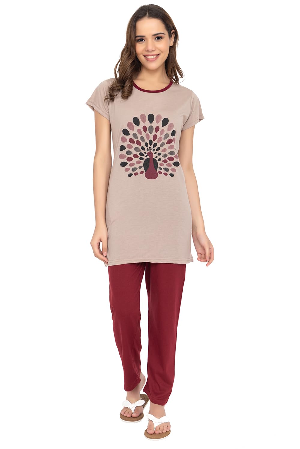 Vrinda Summer Night Wear Half Sleeve Round Neck Polycotton Printed Night Suit Set for Womens (VR)-image-16