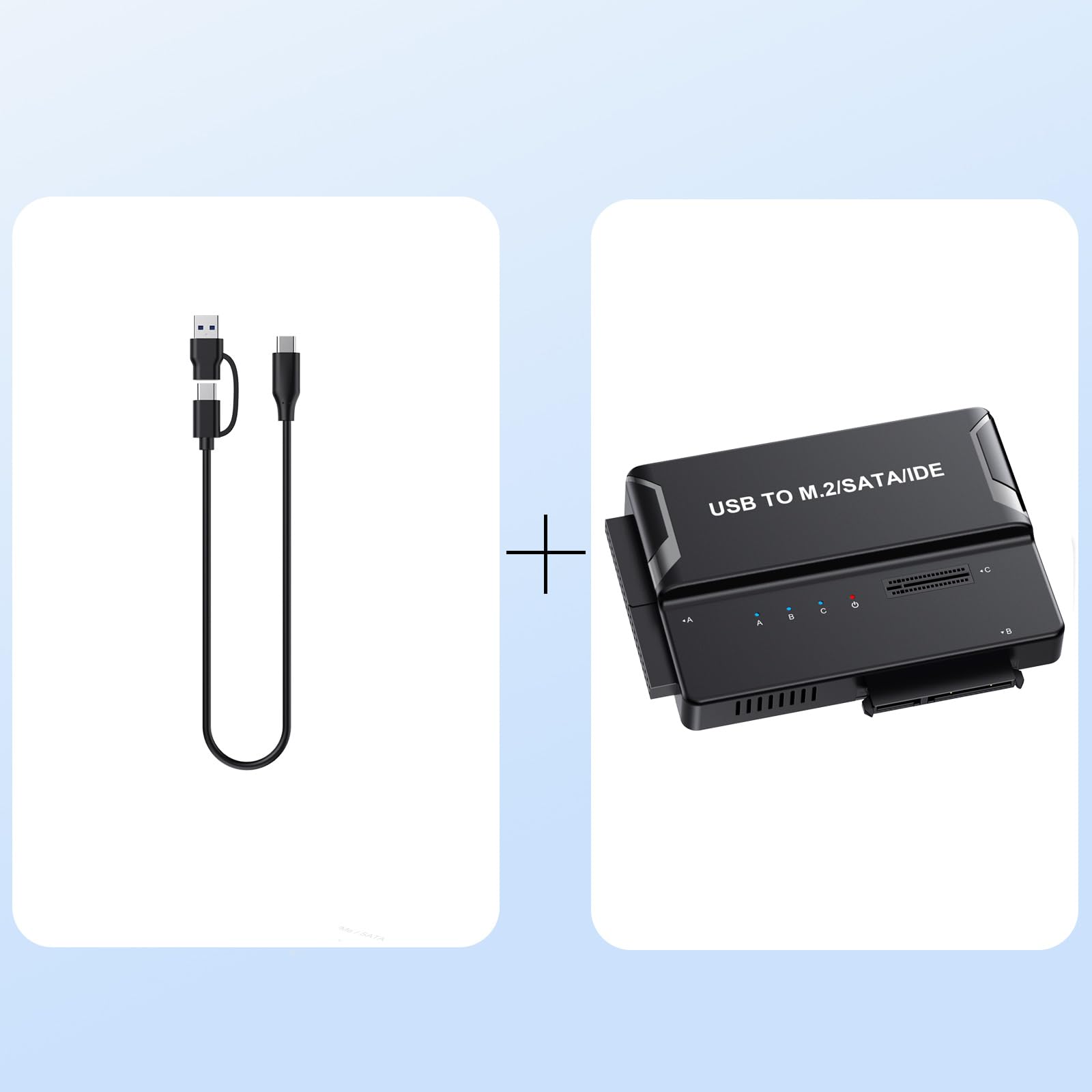 Enclosure universale 3 in 1 per disco rigido, adattatore USB 3.2 10Gbps Type-C per NVMe M.2 (2230-2280), HDD SATA e IDE da 2,5"/3,5", lettore SSD esterno per unità IDE da 3,5"