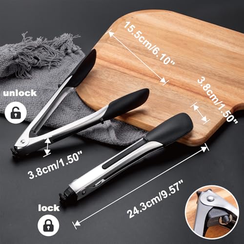 2-Pack Durable Kitchen Tongs, 9-Inch Stainless Steel Food Tongs with Lockable Handle and Silicone Tips for Air Fryer, Salad, and Barbecue - Image 3