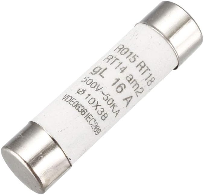 sourcing map 20 Pcs 500V 16A Cylinder Cap Ceramic Time-delay Slow Blow Fuse Links 10x38mm, White, Silver Tone, 16A 20pcs