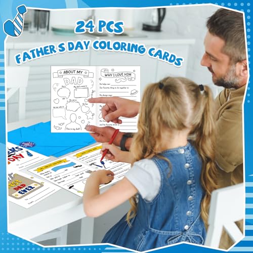 QOUBAI 24Pcs Father's Day Card Crafts for Kids Father's Day DIY Coloring Greeting Card Gifts Set with Envelopes and Stickers Religious Dad Gifts from Daughter Son for Home School Classroom Activities - Image 3
